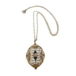 Stunning Edwardian Pierced Filigree Pendant Necklace (A5563)